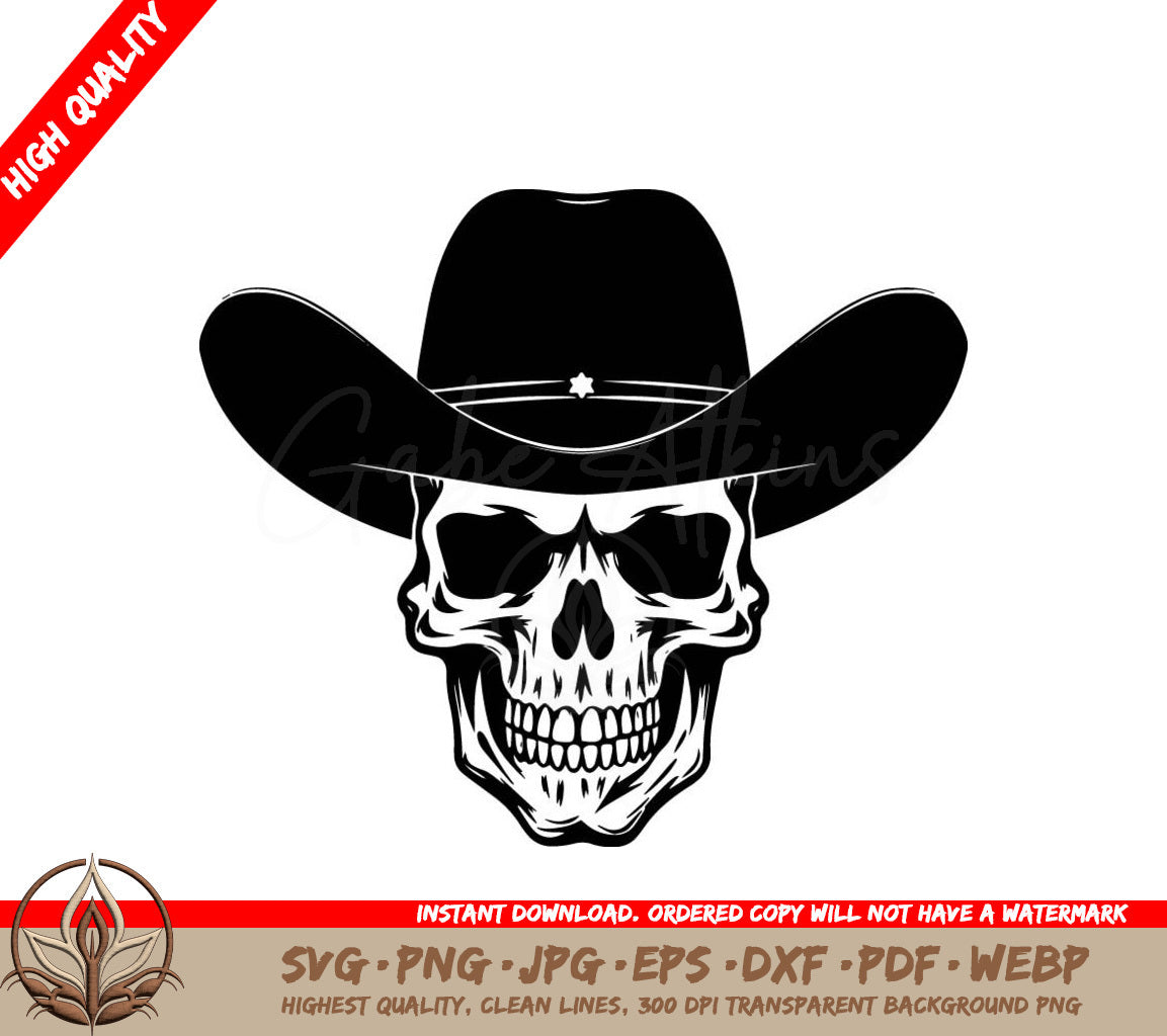 A Skull Wearing A Cowboy Hat With A Star On It