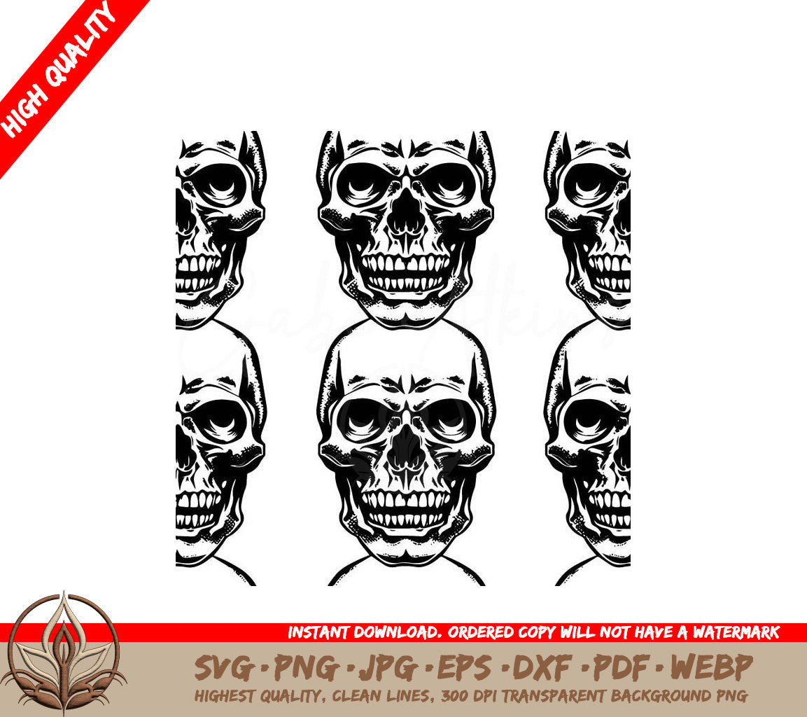 A Seamless Pattern Of Black And White Skulls On A White Background