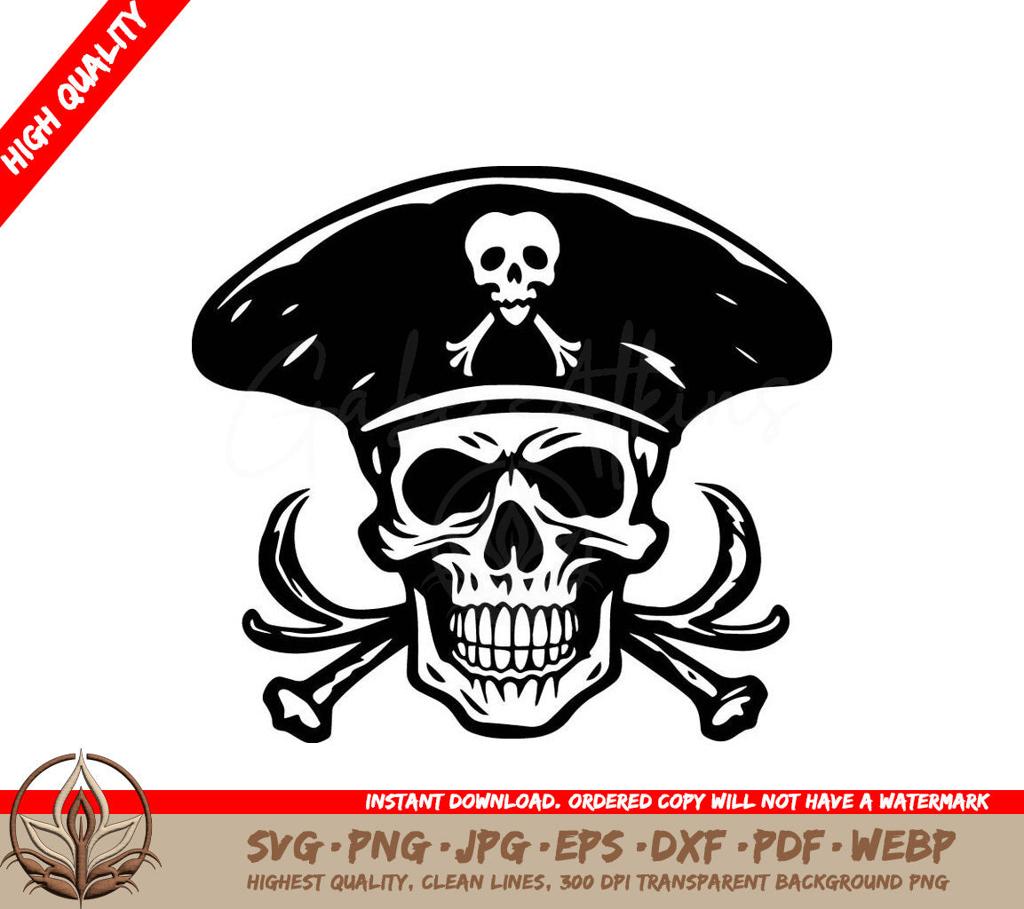 A Black And White Drawing Of A Pirate Skull And Crossbones