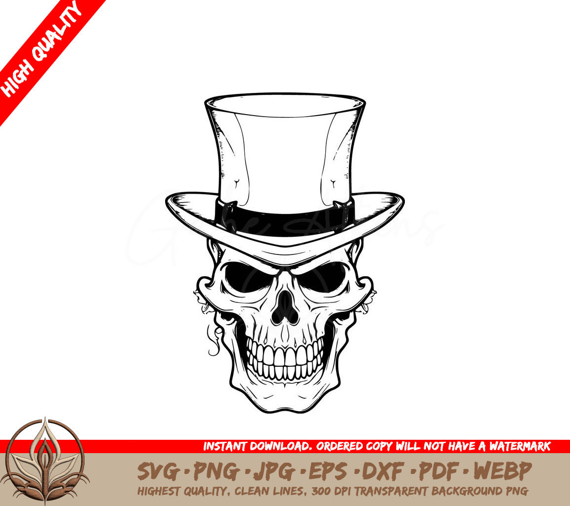 A Black And White Drawing Of A Skull Wearing A Top Hat