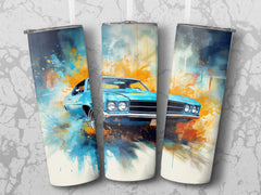 Sky Blue Muscle Car Abstract Art Tumbler Wrap | 20oz Tumbler Wrap Sublimation Design PNG - Gabe Atkins Designs