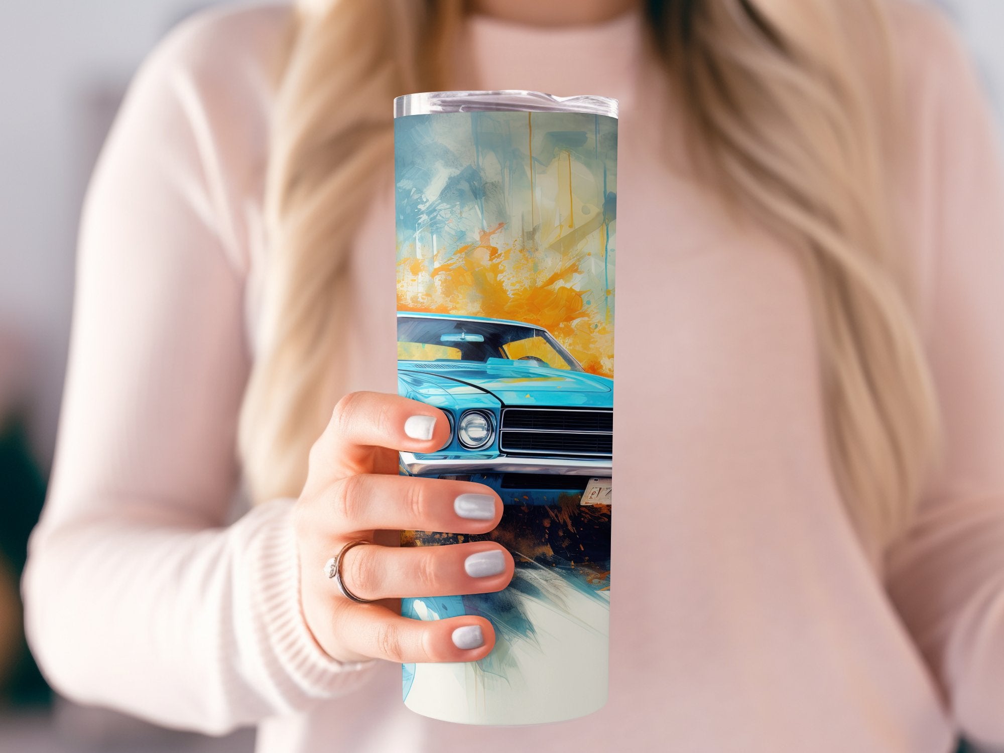 Sky Blue Muscle Car Abstract Art Tumbler Wrap | 20oz Tumbler Wrap Sublimation Design PNG - Gabe Atkins Designs