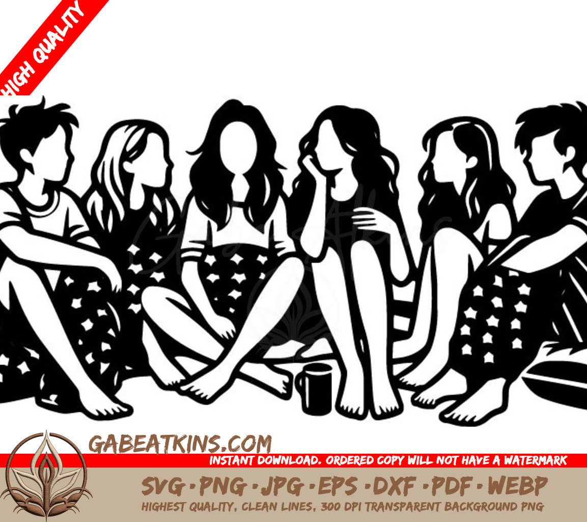  A Group Of People Sitting On The Floor SVG - Slumber Party SVG