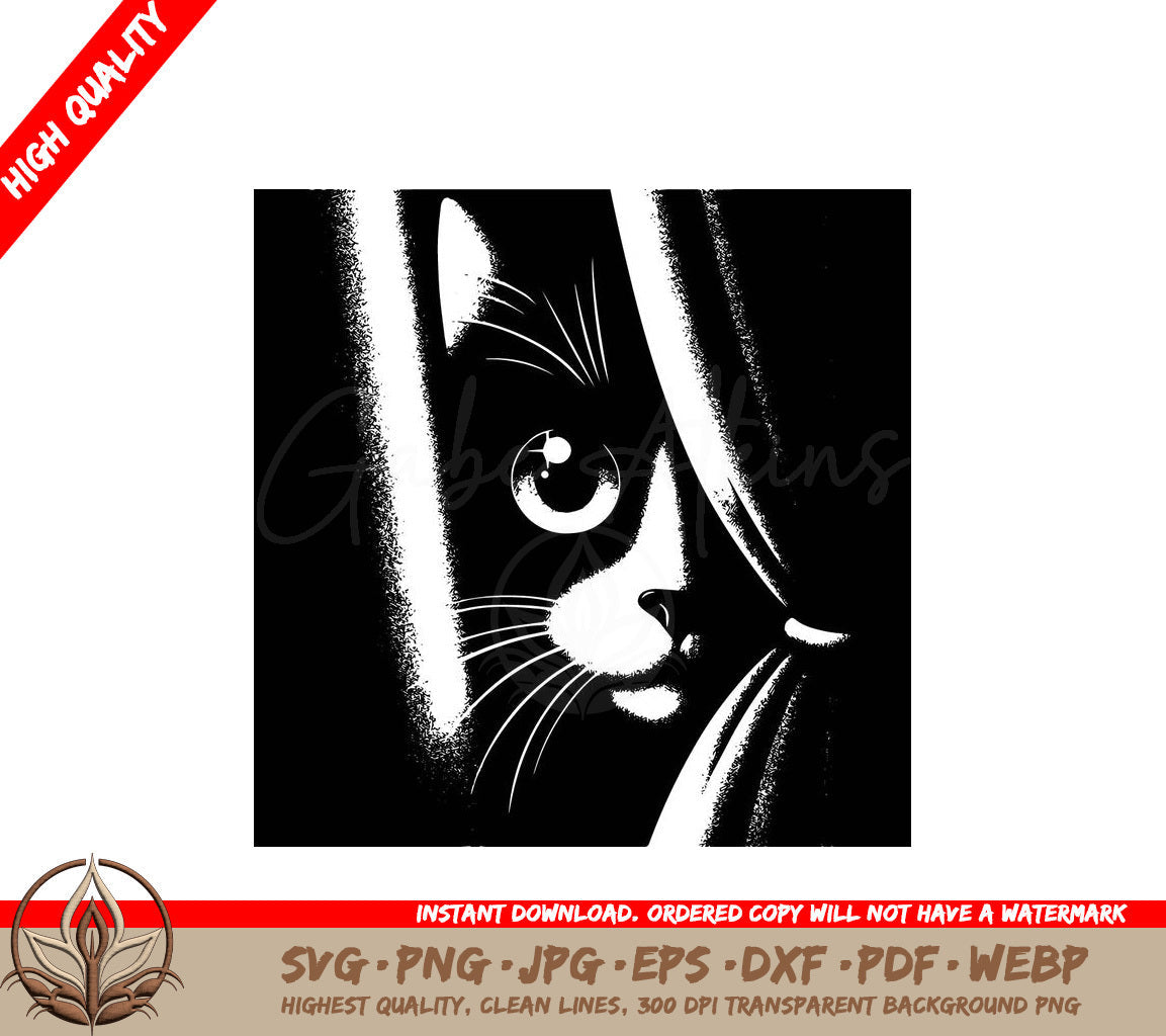 Sneaky Cat Peeking Digital Design in Multiple File Formats (SVG, PNG, JPG, AI, PDF, DXF, EPS, WebP) 
