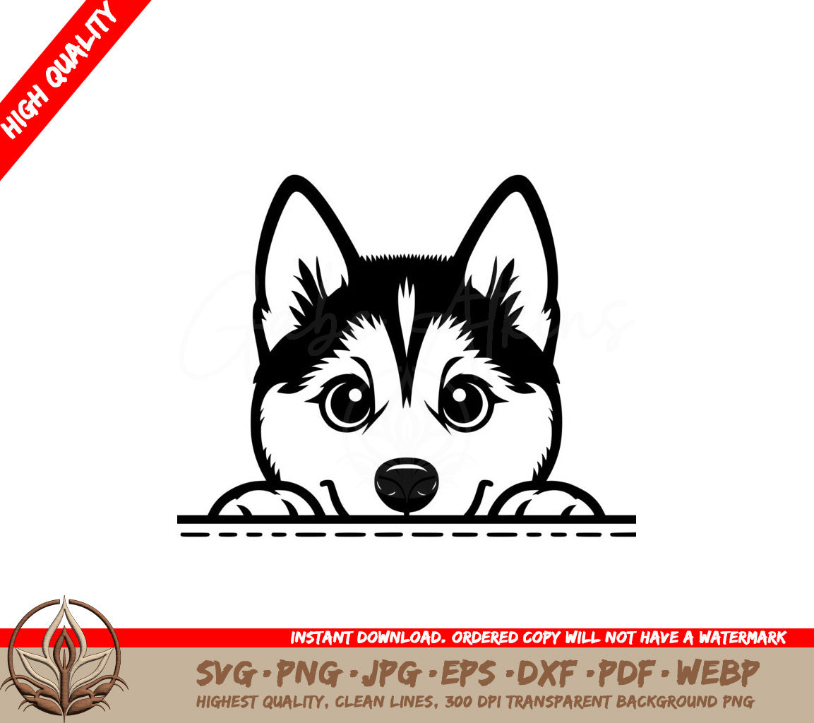 Sneaky Husky Peek SVG Cut File 
