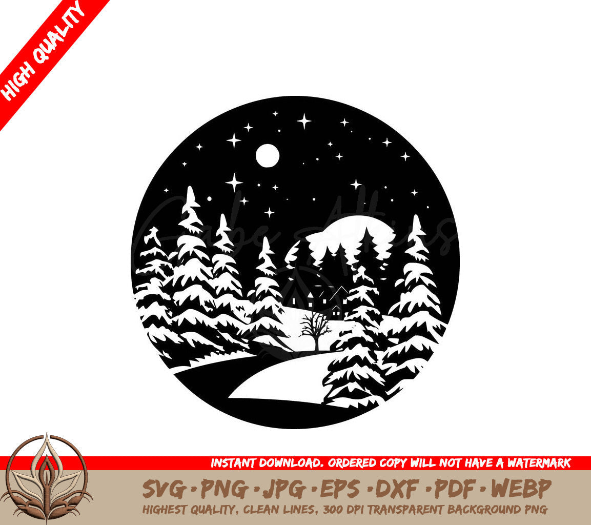 Snow-covered Night Digital Design in Multiple File Formats 
