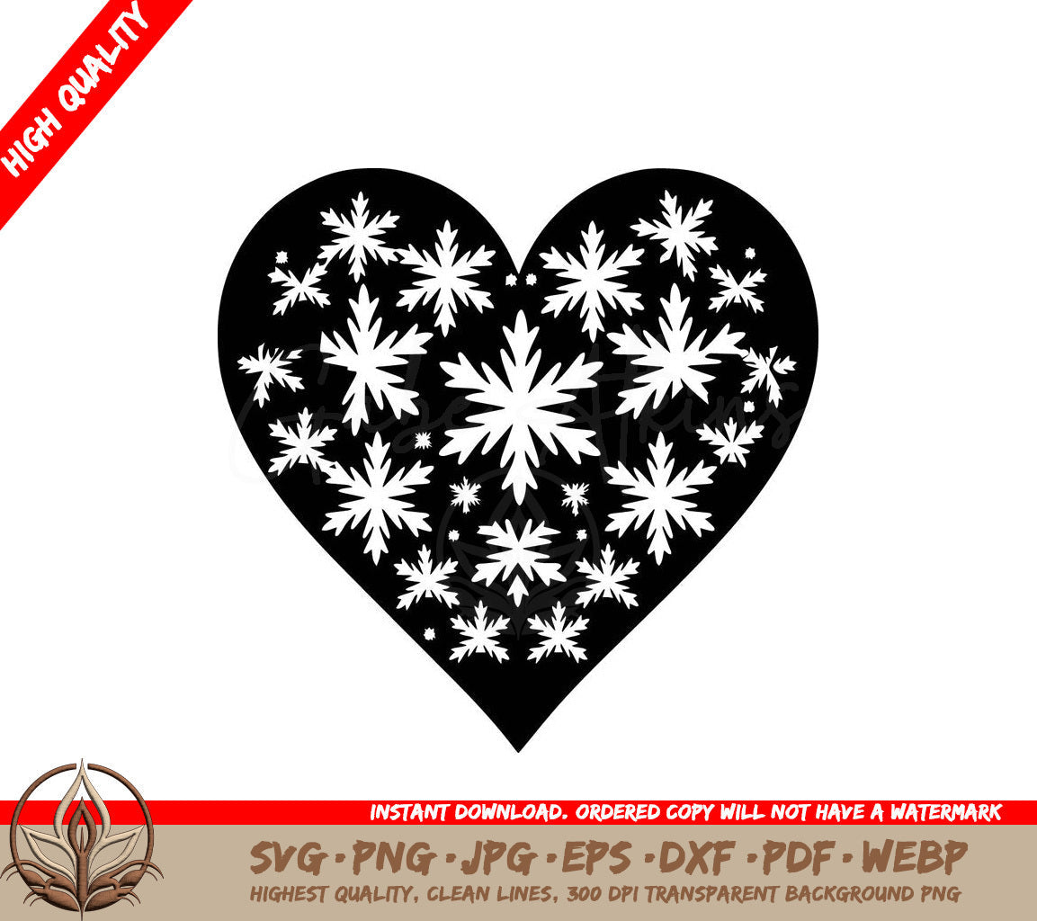 Snowflake Adorned Heart: Multi-Format Digital Design File (SVG, PNG, JPG, AI, PDF, DXF, EPS, WebP) 
