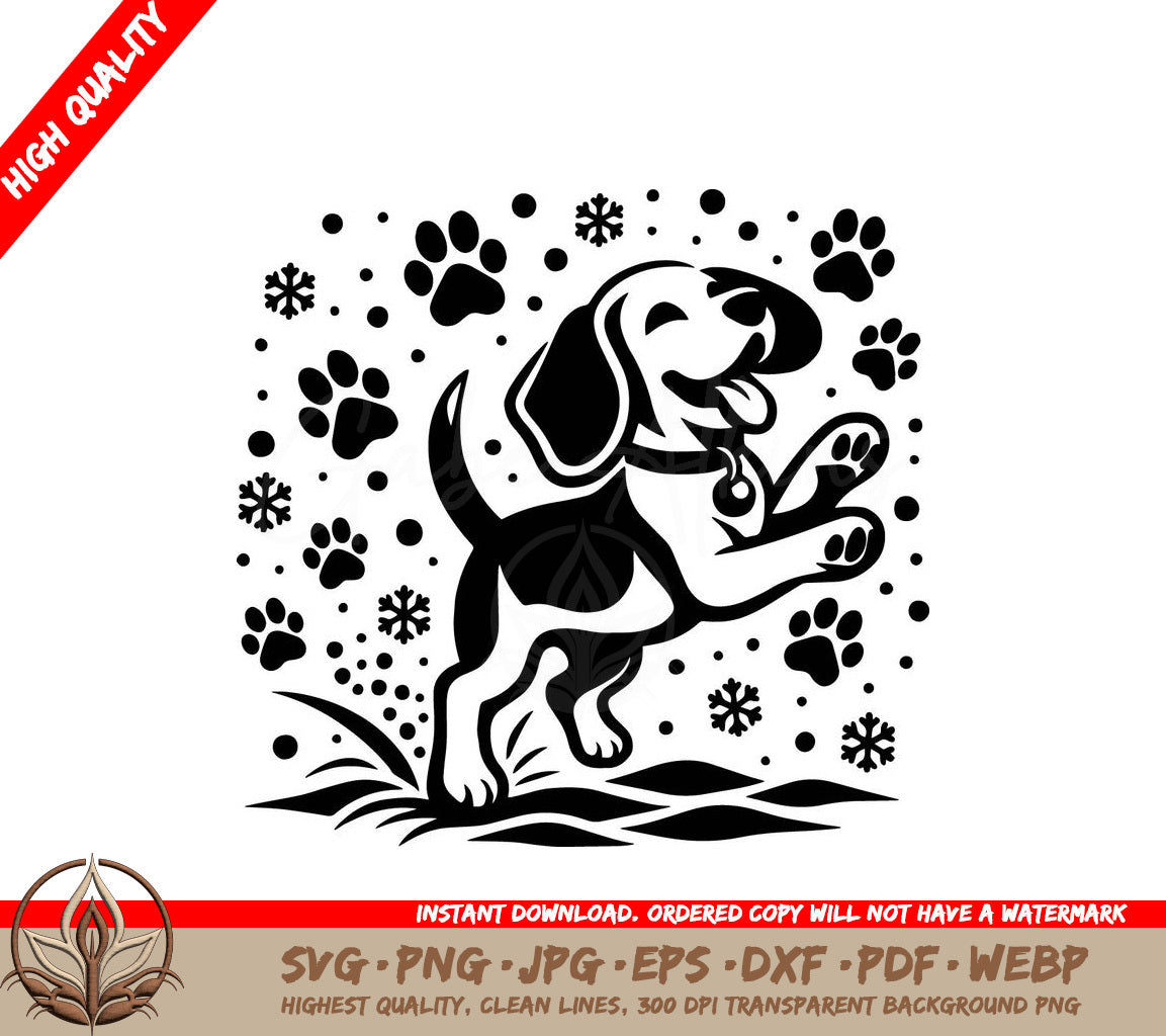 Snowflake Beagle Frolic Digital Design in Multiple File Formats (SVG, PNG, JPG, AI, PDF, DXF, EPS, WebP) 
