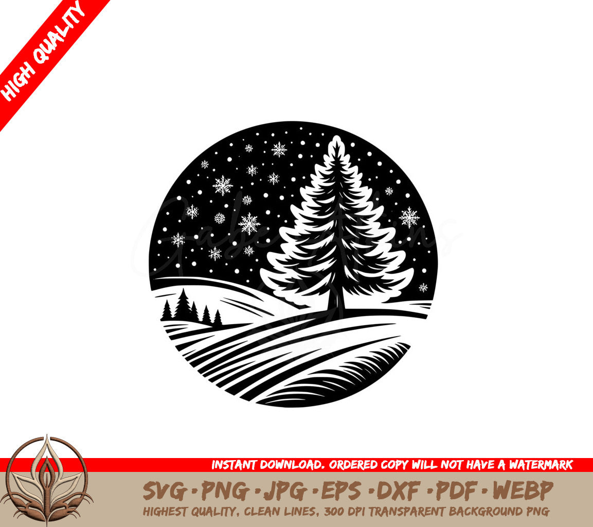 Snowflake Pine Circle SVG PNG JPG AI PDF DXF EPS and WebP Digital Cut File 
