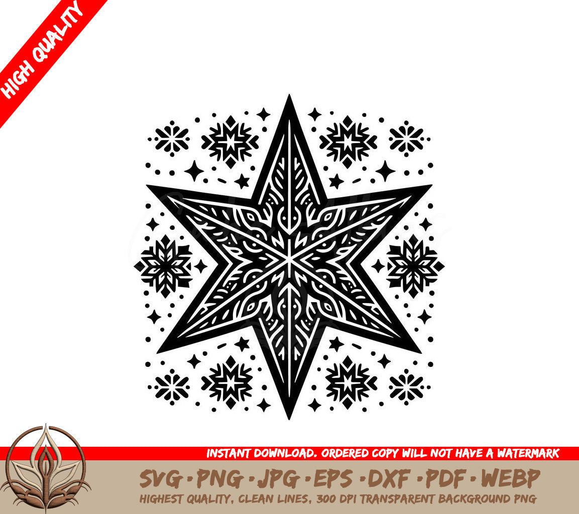 Snowflake Starburst: Multi-Format Digital Design File (SVG, PNG, JPG, AI, PDF, DXF, EPS, WebP) 
