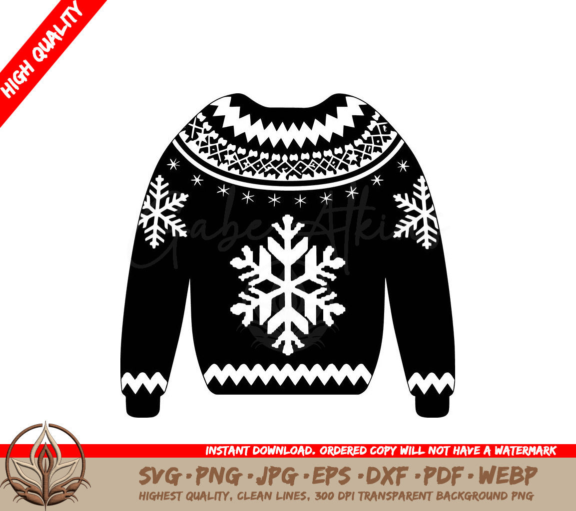 Snowflake Sweater - Digital Design File (SVG, PNG, JPG, AI, PDF, DXF, EPS, WebP) 
