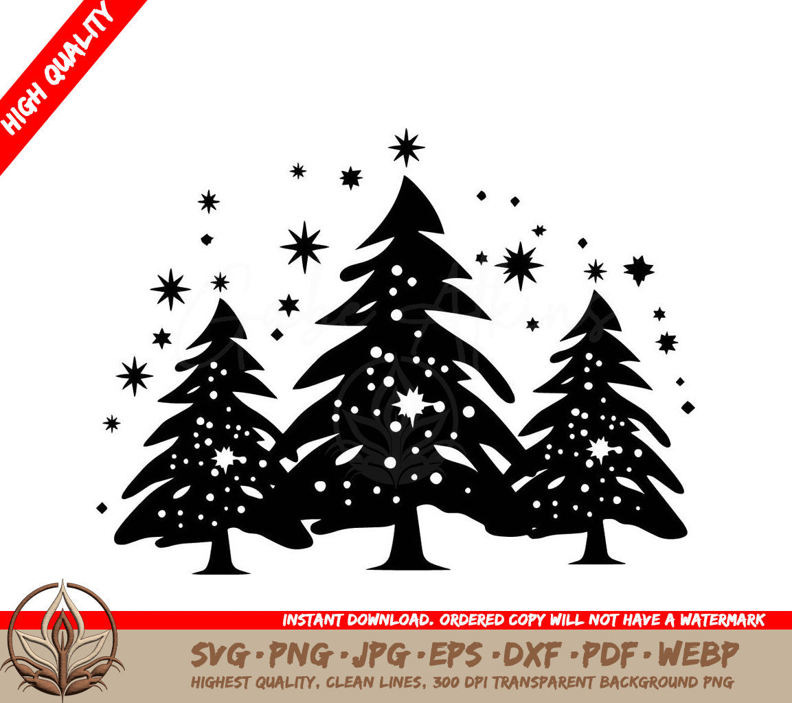 Snowflake Trees Digital Cut File in SVG, PNG, JPG, AI, PDF, DXF, EPS and WebP Formats 
