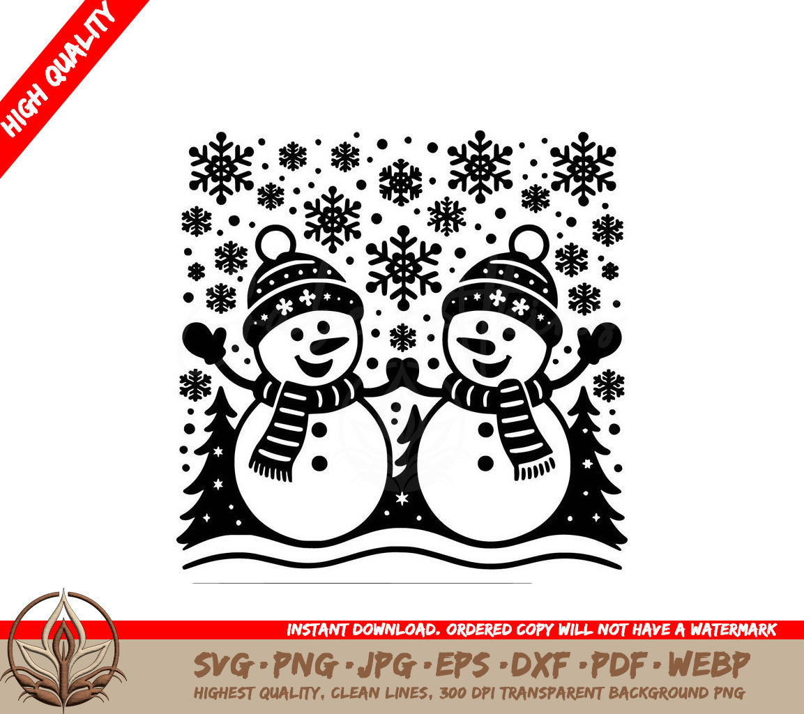 Snowman Friends Digital Design File in Multiple Formats (SVG, PNG, JPG, AI, PDF, DXF, EPS, WebP) 
