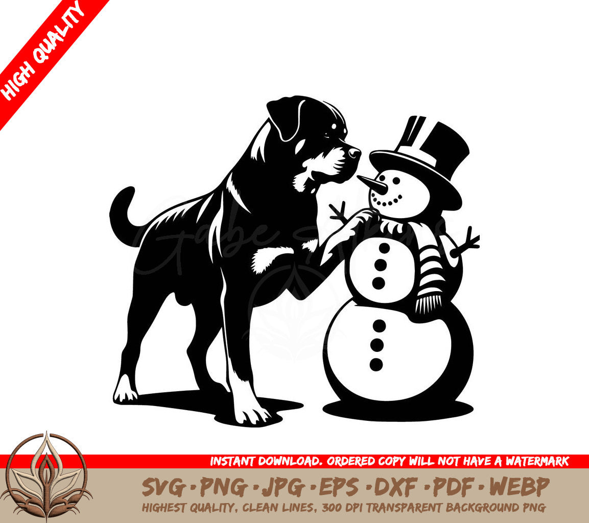 Snowman and Rottweiler Playtime Digital Design in Multiple File Formats 
