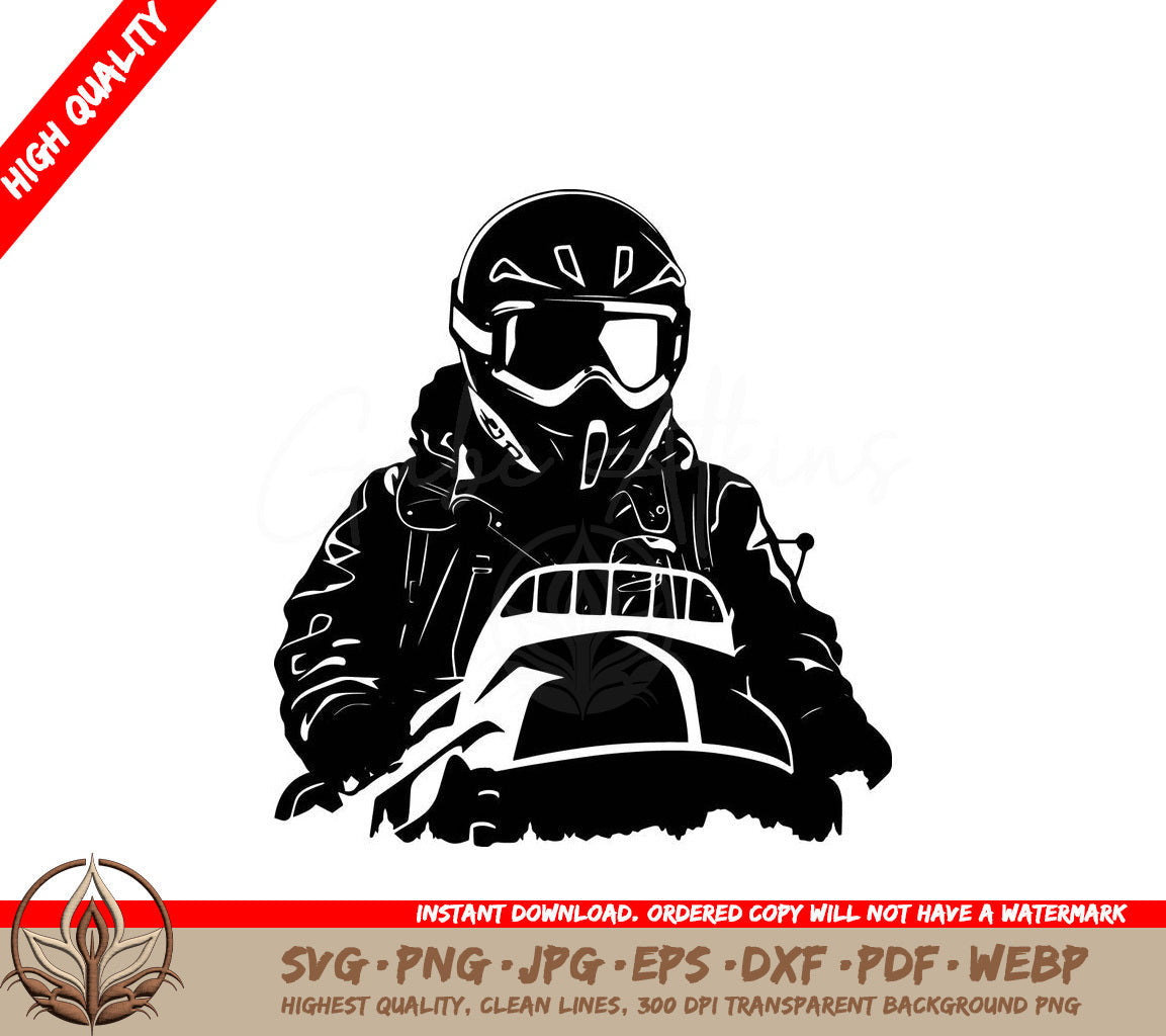 Snowmobile Rider Digital Design in 8 File Formats (SVG, PNG, JPG, AI, PDF, DXF, EPS, WebP) 
