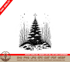 Snowy Christmas Tree Digital Design File in SVG, PNG, JPG, AI, PDF, DXF, EPS and WebP Formats 
