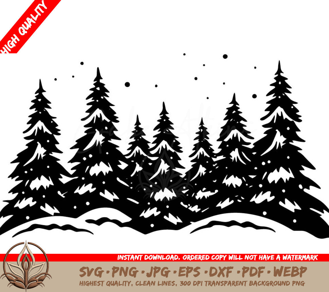 Snowy Forest Grove: Digital Design Cut File in Multiple Formats 
