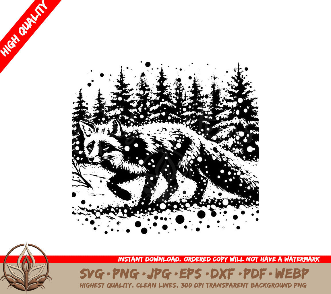 Snowy Fox Stroll Digital Design Cut File SVG 
