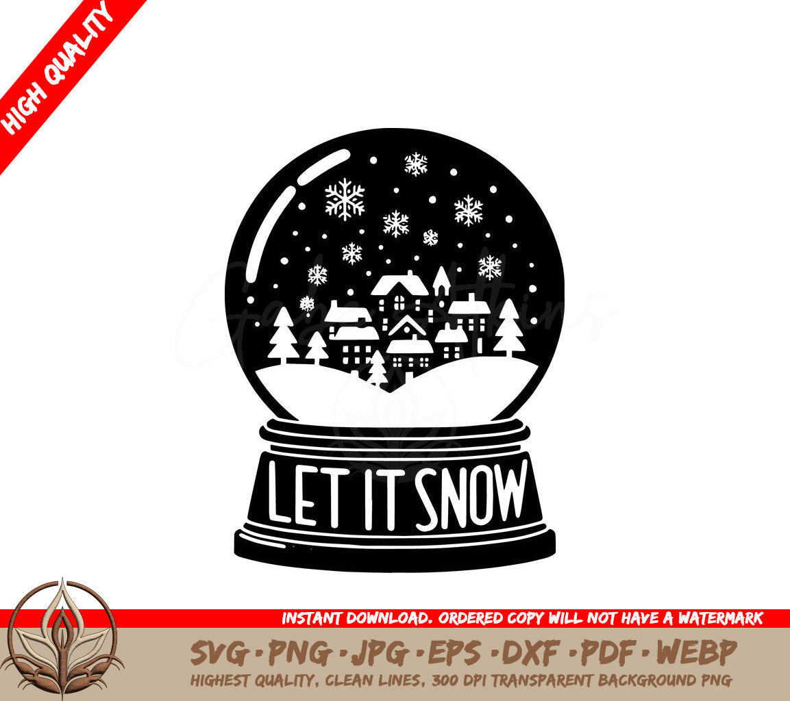 Snowy Globe Village Digital Cut File in SVG, PNG, JPG, AI, PDF, DXF, EPS and WebP Formats 
