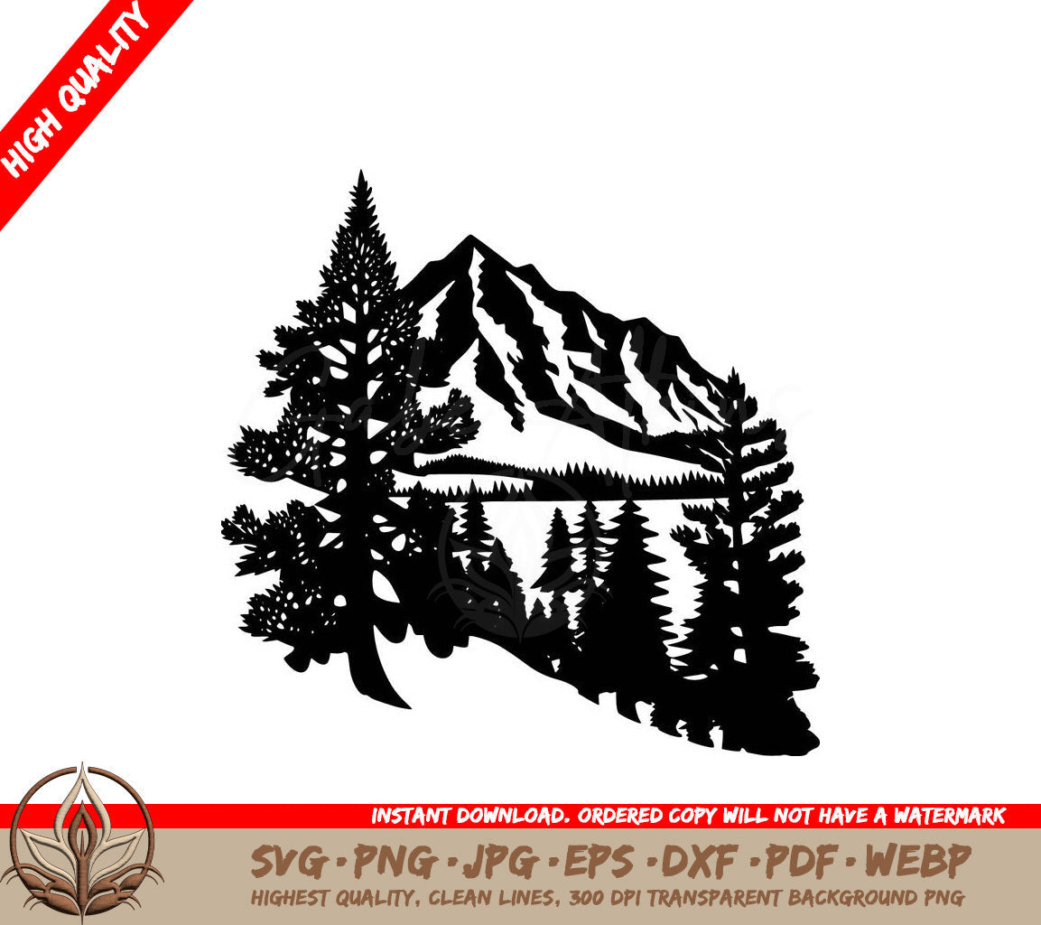 Snowy Mountain Digital Cut File in SVG, PNG, JPG, AI, PDF, DXF, EPS and WebP Formats 
