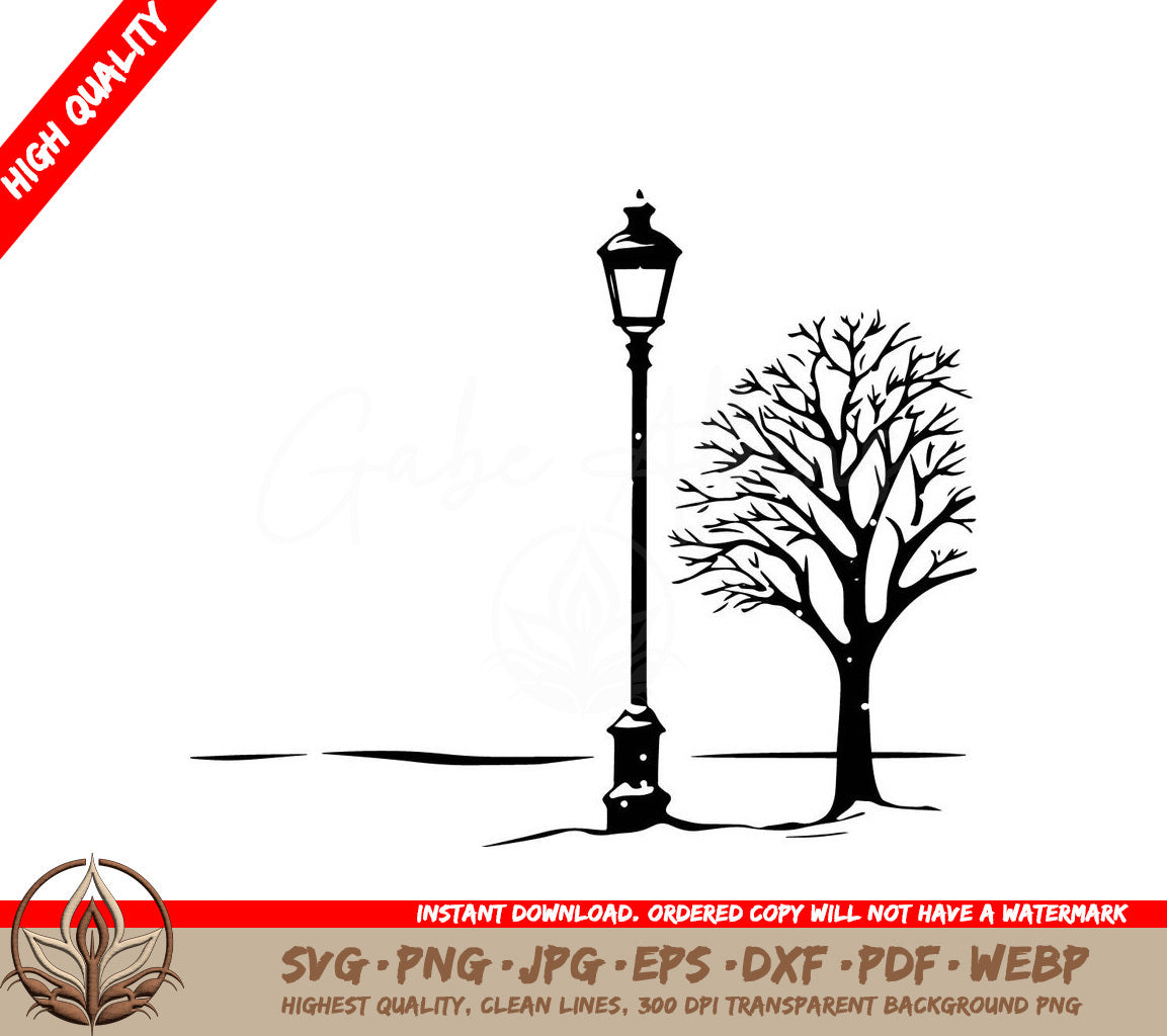 Snowy Nightlight Digital Design File (SVG, PNG, JPG, AI, PDF, DXF, EPS, WebP) 
