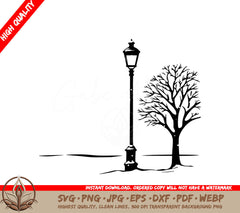 Snowy Nightlight Digital Design File (SVG, PNG, JPG, AI, PDF, DXF, EPS, WebP) 
