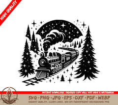 Snowy Train Journey Digital Artwork in Multiple File Formats 
