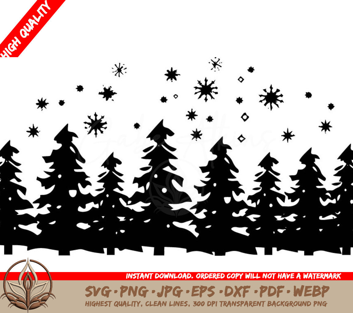 Snowy Winter Forest Digital Design File - SVG PNG JPG AI PDF DXF EPS WebP Formats 
