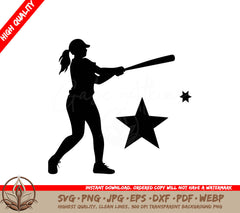 Softball Batter Star - Digital Design in Multiple File Formats (SVG, PNG, JPG, AI, PDF, DXF, EPS, WebP) 
