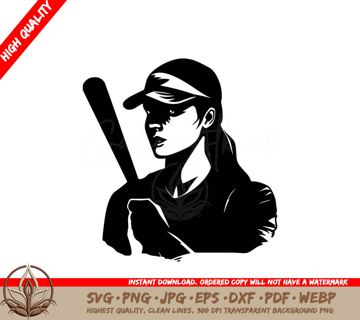 Softball Player Digital Design in Multiple File Formats (SVG, PNG, JPG, AI, PDF, DXF, EPS, WebP) 
