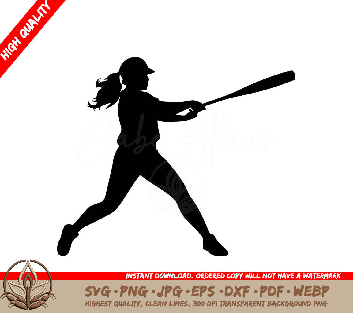 Softball Swing - Digital Design in Multiple File Formats (SVG, PNG, JPG, AI, PDF, DXF, EPS, WebP) 
