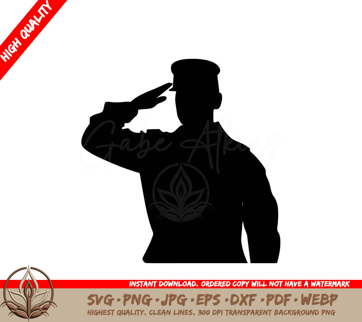 Soldier Salute Silhouette Digital Design File (SVG, PNG, JPG, AI, PDF, DXF, EPS, WebP) 
