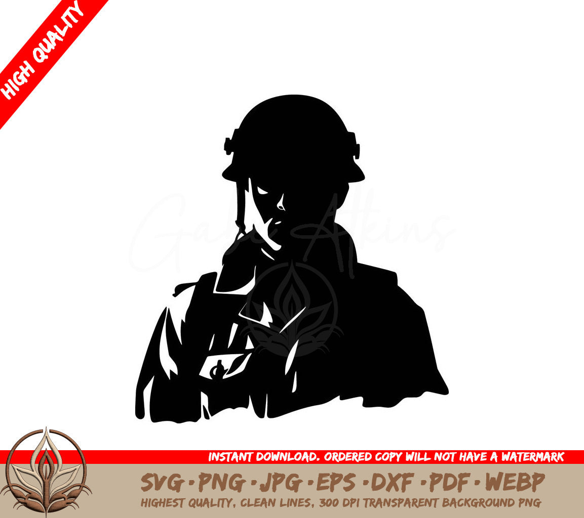 Soldier Silhouette Digital Design Cut File in SVG, PNG, JPG, AI, PDF, DXF, EPS and WebP Formats 
