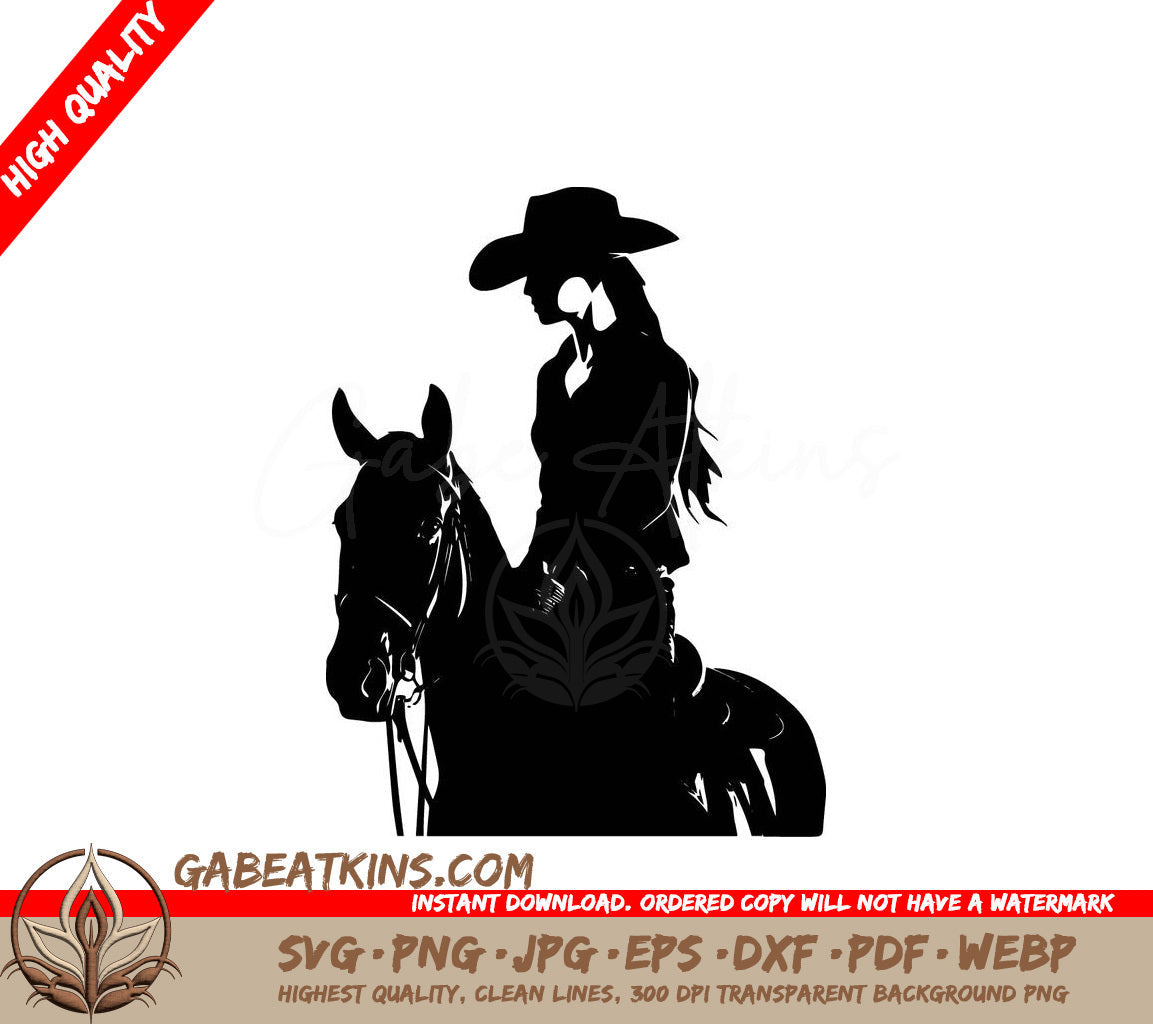 A Woman In A Cowboy Hat Is Riding A Horse SVG - Southern Girl Riding Horse SVG