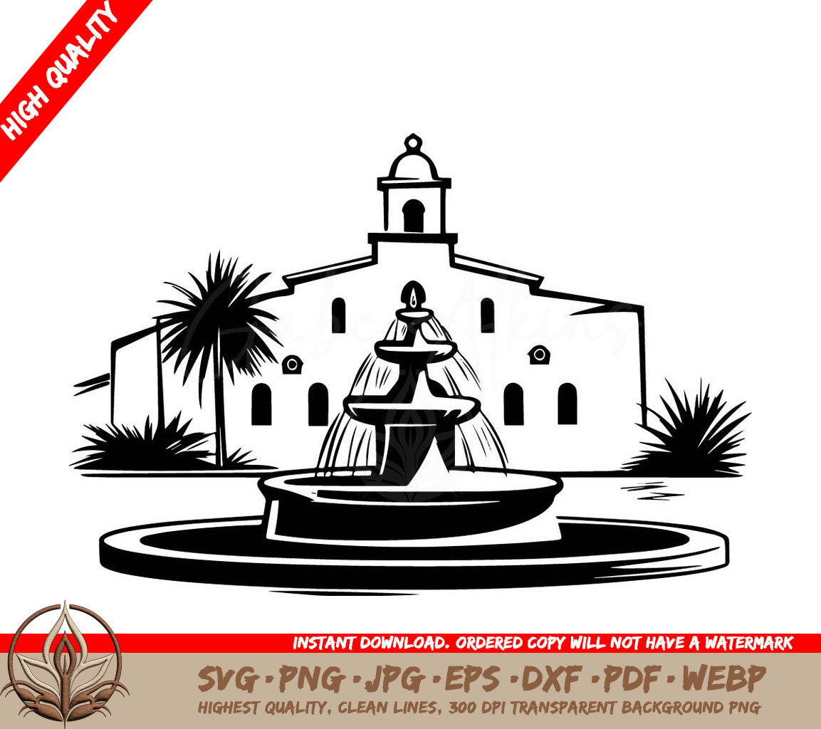 Spanish Courtyard Digital Design Cut File in SVG, PNG, JPG, AI, PDF, DXF, EPS and WebP Formats 
