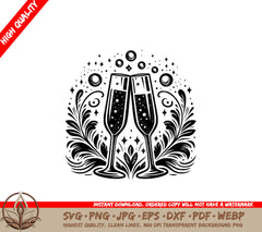 Sparkling Cheers Fest SVG PNG JPG AI PDF DXF EPS and WebP Digital Cut File 
