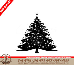 Sparkling Christmas Tree Digital Design in SVG, PNG, JPG, AI, PDF, DXF, EPS and WebP Formats 
