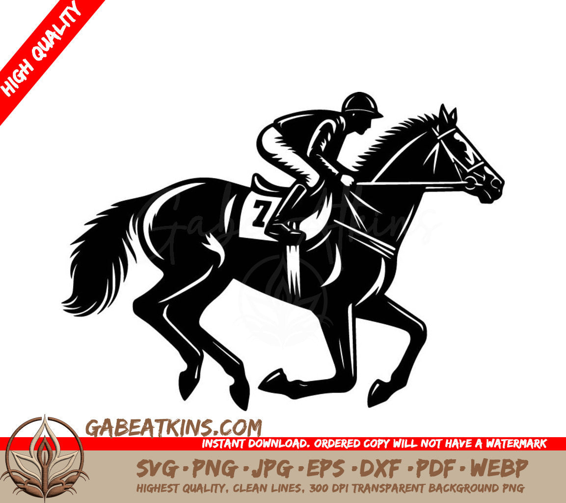 A Jockey Is Riding A Horse With The Number 7 On It SVG - Speeding Steed SVG