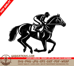 A Jockey Is Riding A Horse With The Number 7 On It SVG - Speeding Steed SVG