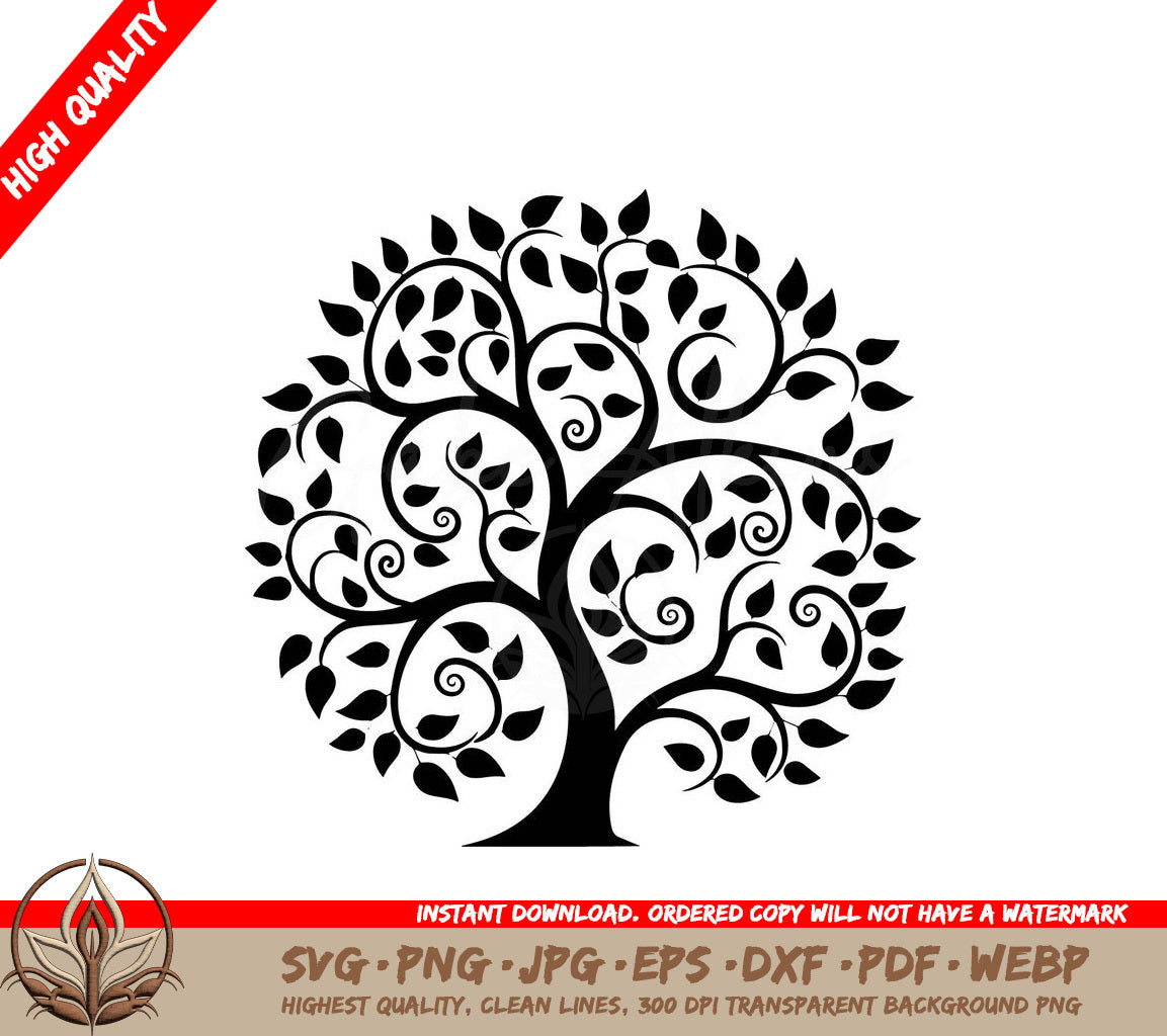 Spiral Leaf Tree Digital Design in Multiple File Formats (SVG, PNG, JPG, AI, PDF, DXF, EPS, WebP) 
