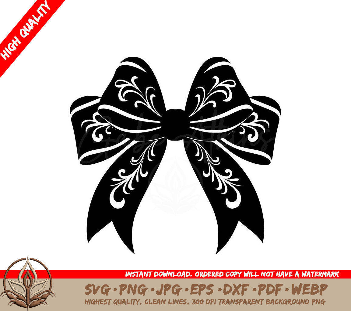 Spiraled Bow - Digital Design Cut File (SVG, PNG, JPG, AI, PDF, DXF, EPS, WebP) 
