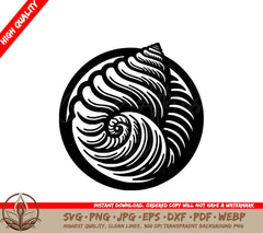 Spiraled Seashell - Digital Design in Multiple File Formats (SVG, PNG, JPG, AI, PDF, DXF, EPS, WebP) 
