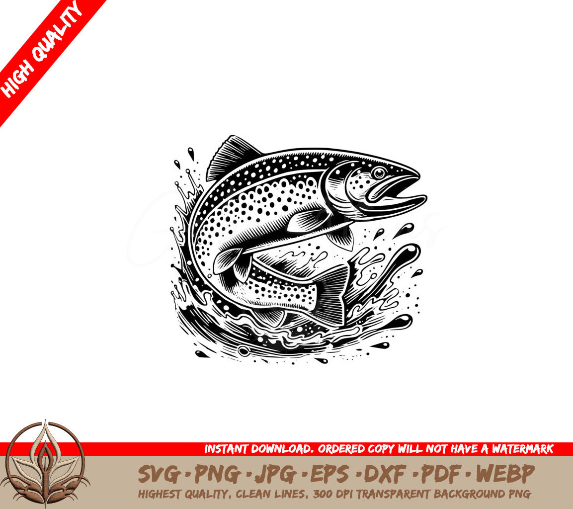 Splashing Trout Leap SVG Cut File Design 
