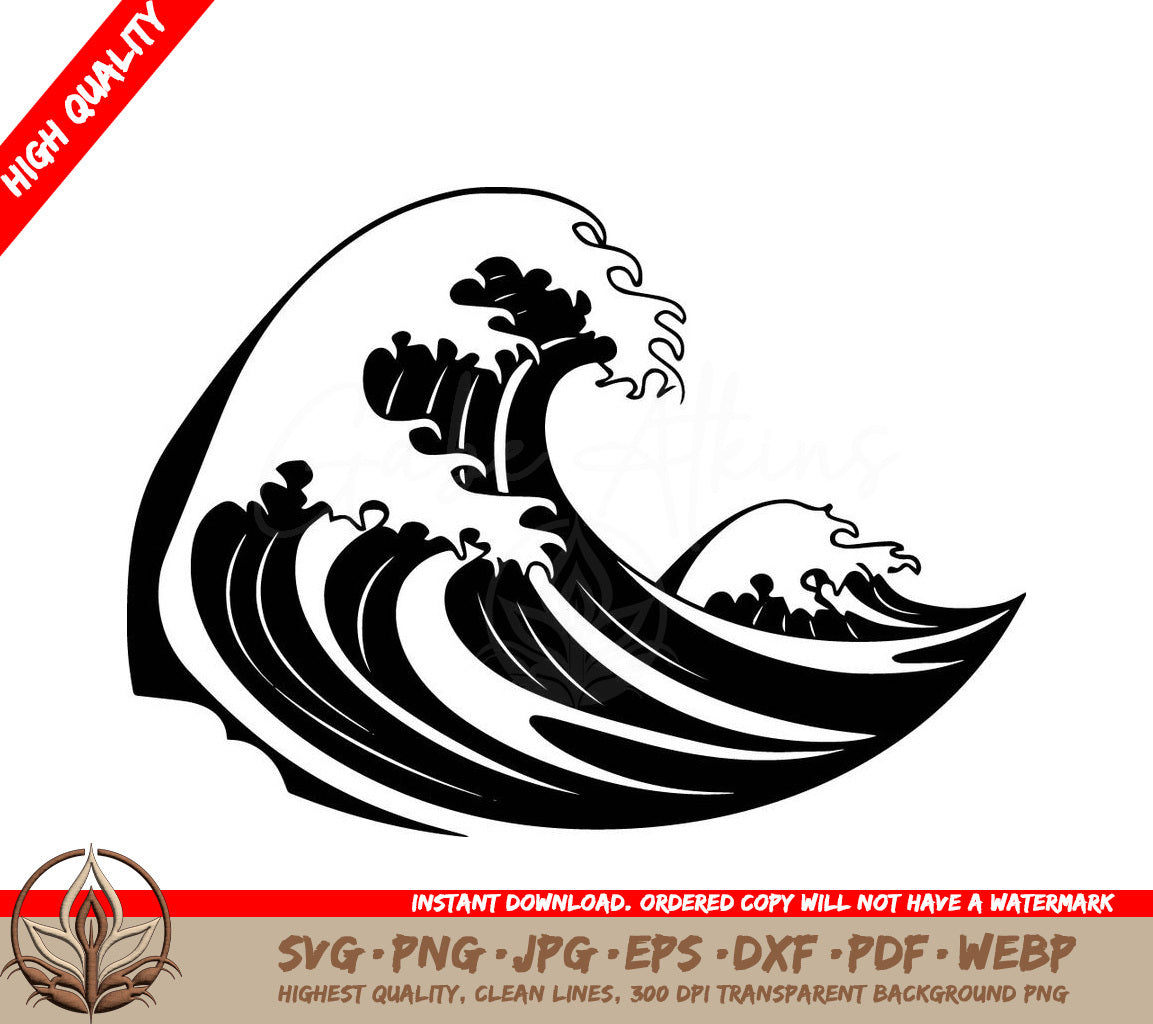 Splashing Wave - Digital Design in Multiple File Formats (SVG, PNG, JPG, AI, PDF, DXF, EPS, WebP) 
