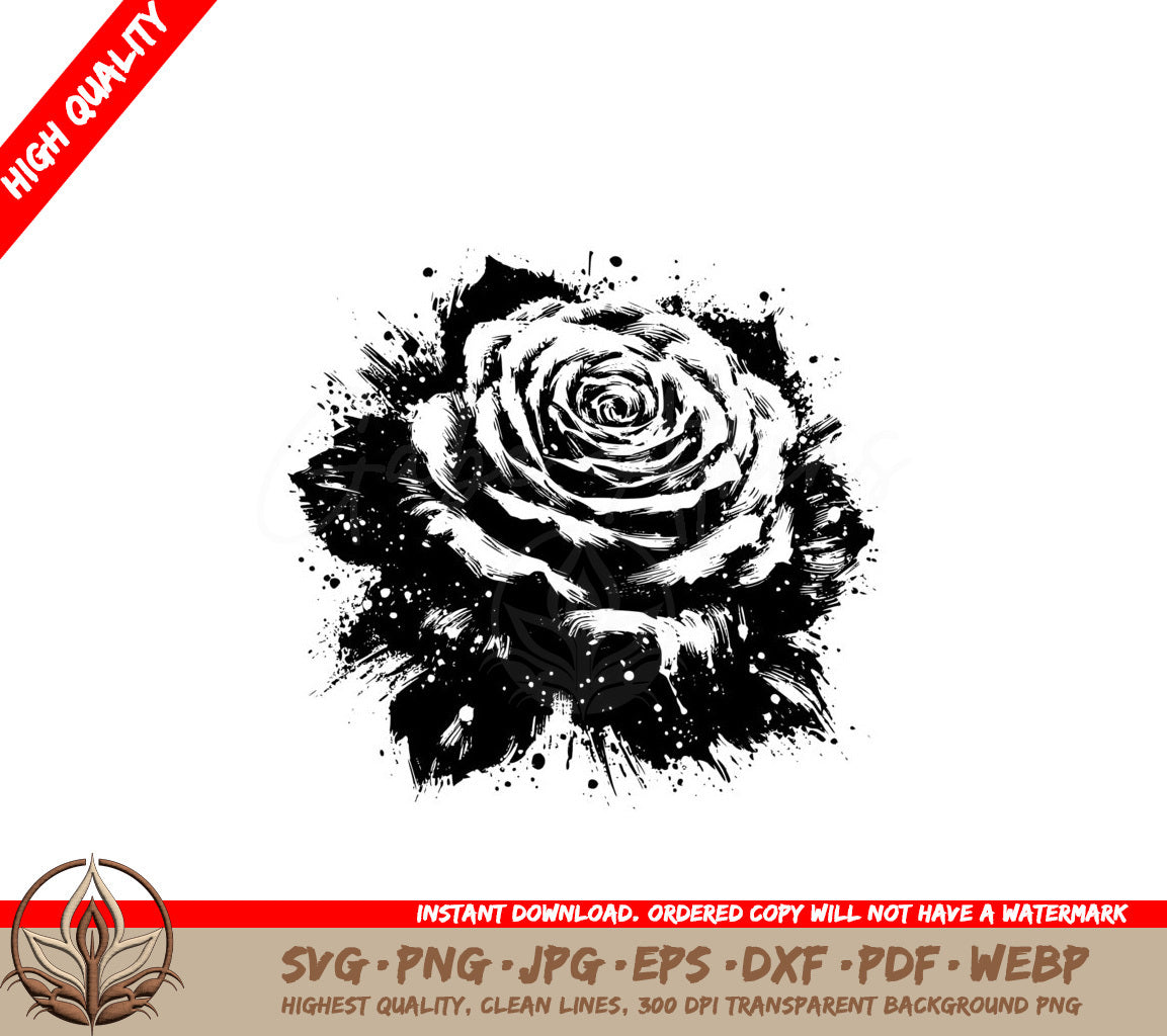 Splattered Rose Elegance SVG PNG JPG AI PDF DXF EPS and WebP Digital Download 
