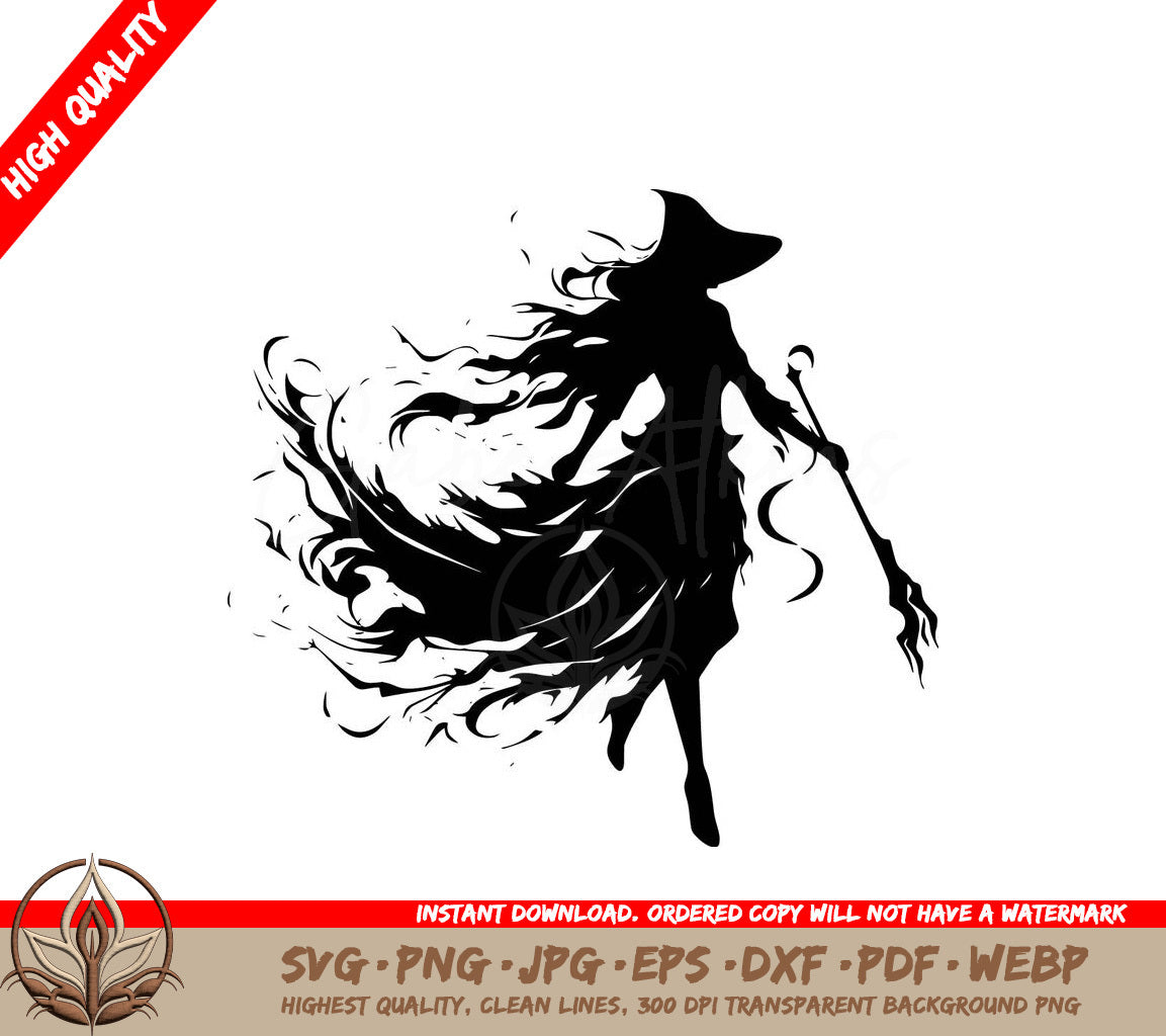 Spooky Abstract Witch Digital Design File for Crafters (SVG, PNG, JPG, AI, PDF, DXF, EPS, WebP) 
