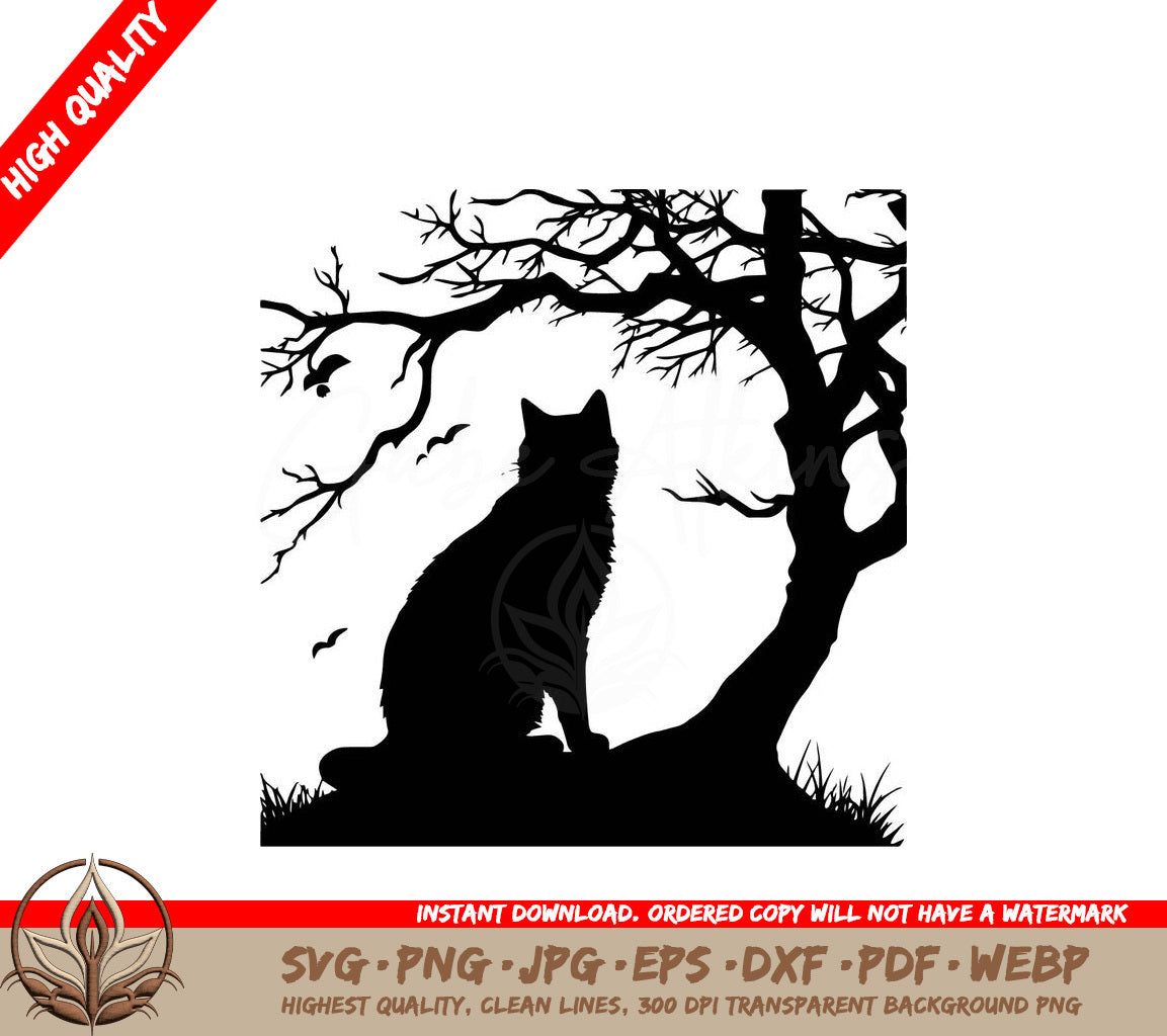 Spooky Black Cat Digital Design in Multiple File Formats (SVG, PNG, JPG, AI, PDF, DXF, EPS, WebP) 
