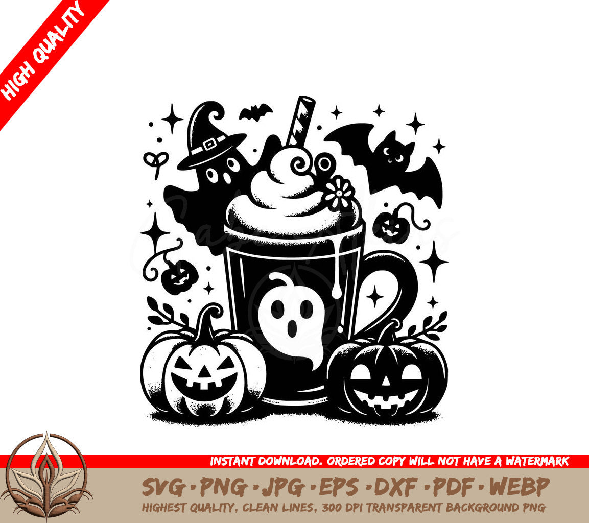 Spooky Latte Fun Digital Design in SVG, PNG, JPG, AI, PDF, DXF, EPS and WebP File Formats 
