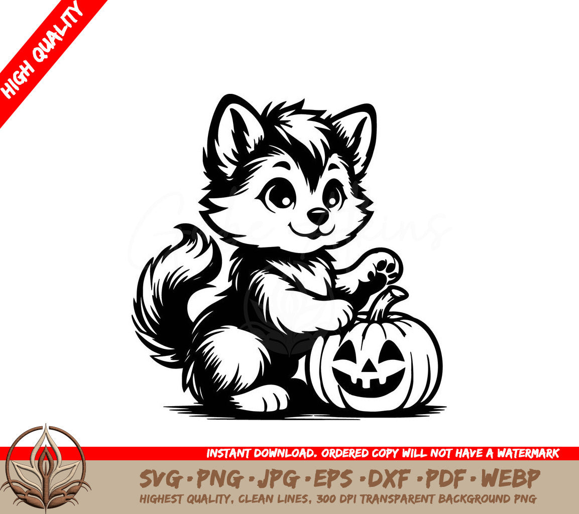 Spooky Wolf Friend Digital Design File for Crafters in SVG PNG JPG AI PDF DXF EPS WebP Formats 
