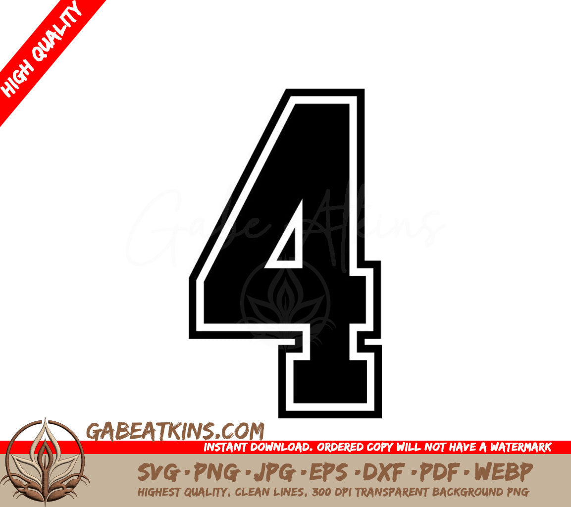 White Outline Number 4 SVG SVG